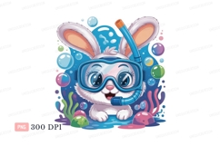 Fluffy bunny snorkeling underwater bubbles mask Product Image 1