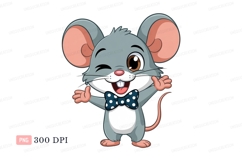 Cheerful grey mouse winks wearing bow tie white pink Product Image 1