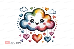 Happy rainbow cloud raining hearts cute Product Image 1