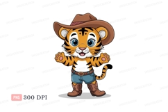 Cartoon tiger cowboy waving boots jeans Product Image 1