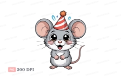 Gray mouse wearing party hat rodent animal Product Image 1
