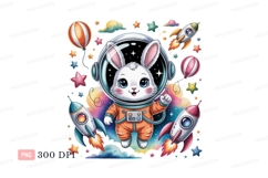 Astronaut bunny floating among stars space rocket Product Image 1