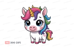 Cute cartoon unicorn with rainbow mane fantasy magical Product Image 1