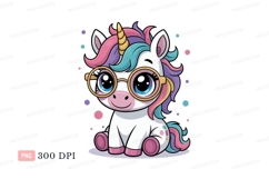Cute unicorn with glasses and colorful mane fantasy Product Image 1