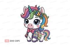 Cute unicorn with rainbow mane and plaid jacket tail Product Image 1