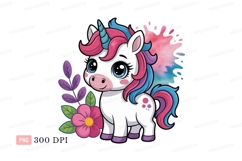 Cute unicorn with pink blue purple mane fantasy magical Product Image 1