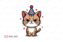 Grumpy cat wearing party hat animal cartoon Product Image 1