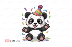 Happy panda wearing party hat confetti celebration Product Image 1