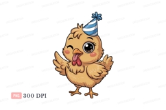 Cheerful chick wearing party hat yellow blue Product Image 1