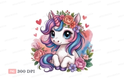 Adorable unicorn with floral crown and colorful mane Product Image 1