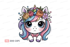Cute unicorn with floral crown and bow tie fantasy Product Image 1