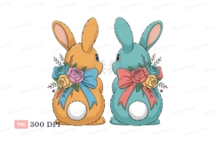 Orange blue bunnies floral decoration image Product Image 1