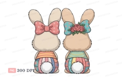 Two bunnies with bows and floral patterns rabbits pastel Product Image 1