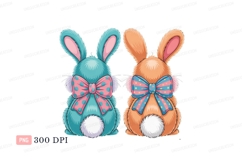 Two fluffy bunnies wearing bows bunny rabbit Product Image 1