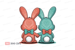 Two patterned bunnies holding hands rabbits Product Image 1