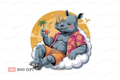 Rhino relaxing with tropical drink animal vacation Product Image 1
