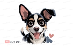 Happy tricolor dog with big eyes playful cartoon Product Image 1