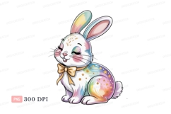 Rainbow bunny with yellow bow rabbit pastel Product Image 1