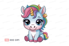Blue unicorn with rainbow mane and horn image Product Image 1