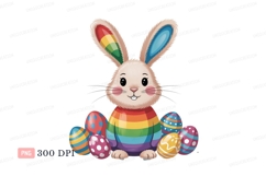 Rainbow bunny with painted eggs rabbit easter Product Image 1
