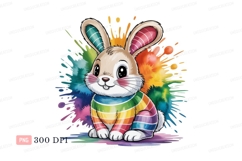Cute bunny wearing rainbow stripes rabbit cartoon Product Image 1