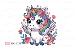 Cute winged unicorn with rainbow mane and flowers image Product Image 1