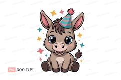 Cute donkey wearing party hat surrounded by stars animal Product Image 1
