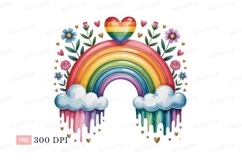 Rainbow heart floral clipart clouds love Product Image 1