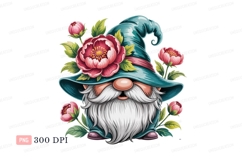 Gnome adorned with pink peonies flowers Product Image 1
