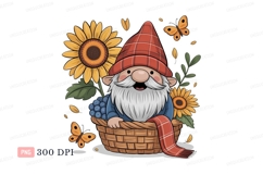 Cheerful gnome basket sunflowers butterflies butterfly Product Image 1