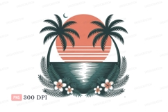 Tropical sunset ocean palms beach Product Image 1