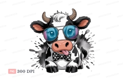 Cow wearing sunglasses and bowtie cartoon black Product Image 1