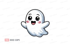 Cute happy ghost waving Clipart P N G white Product Image 1