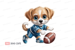 Adorable puppy plays football playing sports Product Image 1