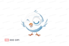 Cute white chick winking bird blue Product Image 1