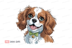 Happy Cavalier King Charles Spaniel with green bow Product Image 1