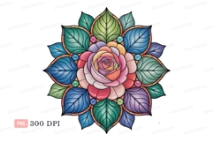 Rainbow rose mandala stained glass floral Product Image 1