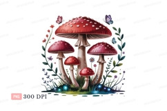 Red mushrooms with butterflies and flowers white spots Product Image 1