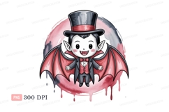 Chibi vampire with bat wings and top hat cartoon Product Image 1