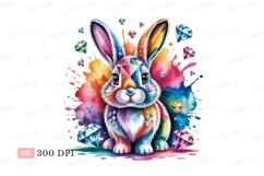 Colorful faceted rabbit surrounded by diamonds bunny Product Image 1