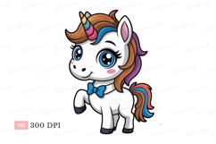 Cute unicorn with blue bow fantasy horse Product Image 1