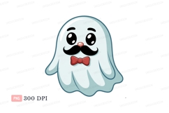 Ghost with mustache and bow tie white black Product Image 1