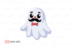 White ghost with mustache and bow tie black Product Image 1