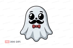 Cute ghost with mustache and bow tie cartoon character Product Image 1