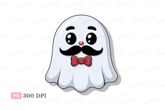 Cute ghost with mustache and bow tie cartoon character Product Image 1