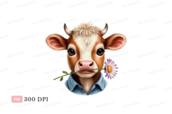 Adorable cow wearing blue shirt holding flower calf Product Image 1