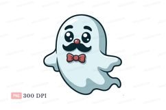 Dapper ghost with mustache and bow tie halloween cartoon Product Image 1