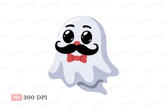 White ghost with mustache and bow tie black Product Image 1