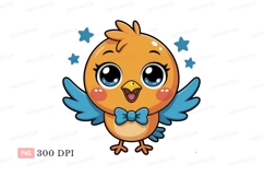 Cute orange bird with blue wings and bow tie image Product Image 1