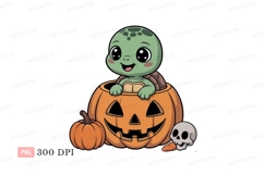 Cute turtle in jack o lantern pumpkin halloween Product Image 1